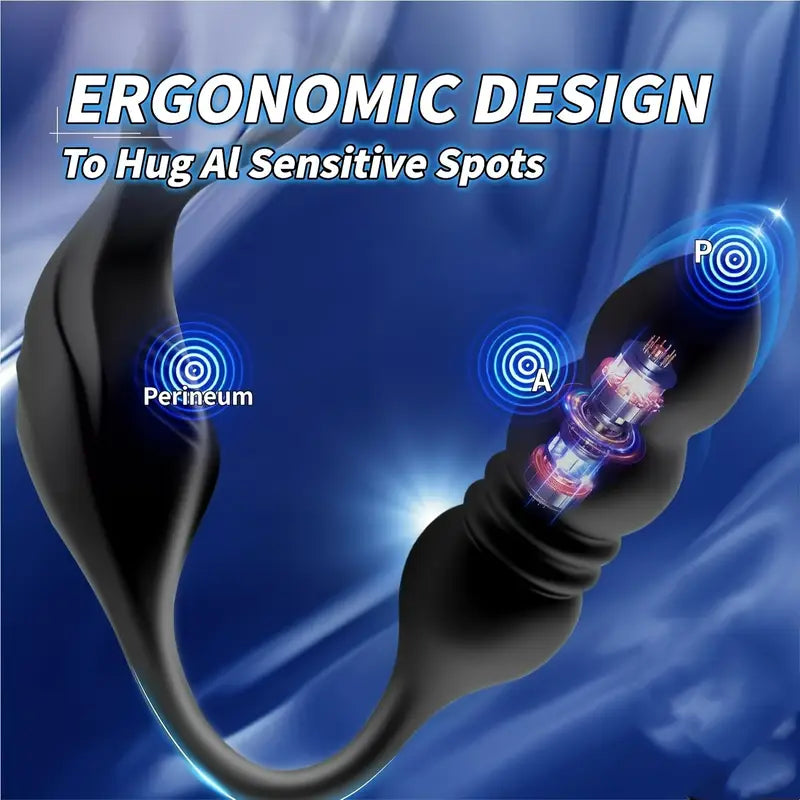 Thrusting Anal Vibrator Prostate Massager Vibrating Cock Ring Butt Plug