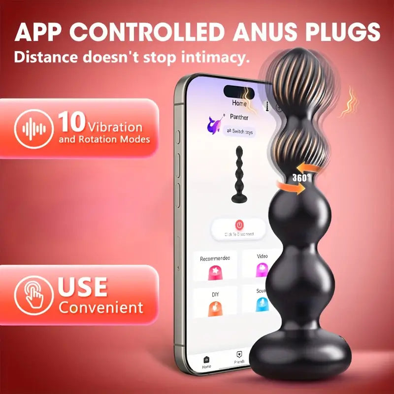 360° Rotating Vibrating Butt Plug 10 Modes Massager App Remote Control