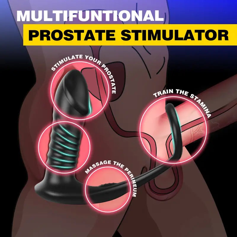 Thrusting Anal Vibrator 3*10 Vibrating&Telescopic Prostate Massager Dildo