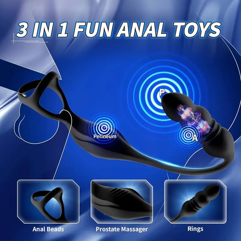 Thrusting Anal Vibrator Prostate Massager Vibrating Cock Ring Butt Plug