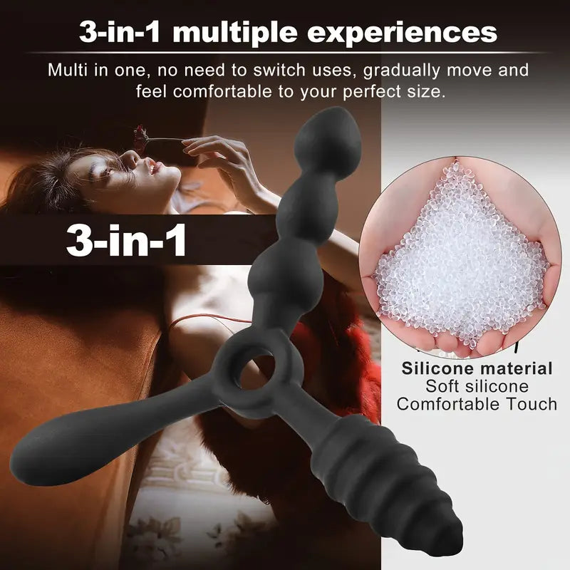 3 In 1 Butt Plug Training Set Tapered Designs For Easy Insertion Silicone