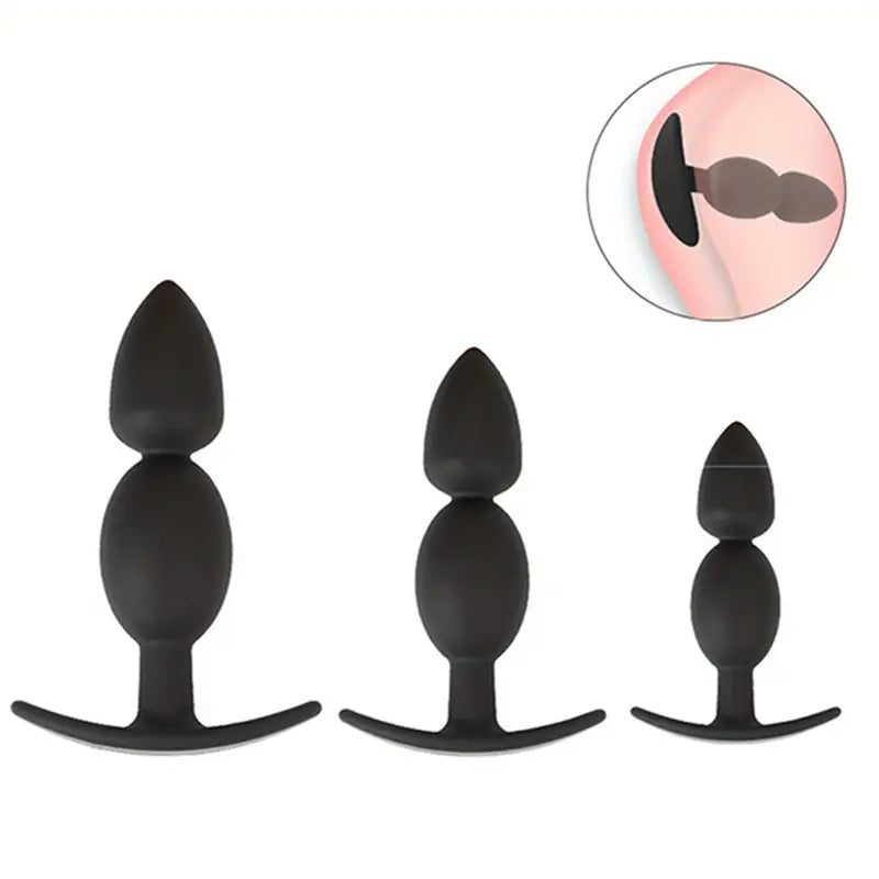 Unisex Anal Plug Set 3 Water Drop Anchor Shaped Silicone Flirting Adult Toy