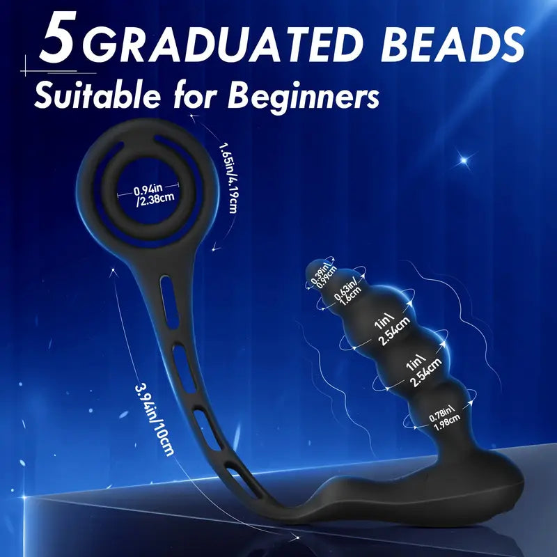 Dual Cock Ring 5 Graduated Anal Bead Vibrating Butt Plug For Men Couple