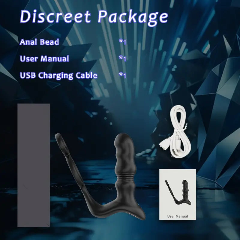 Thrusting Vibrating Anal Vibrator Prostate Massager With 2 Cock Ring