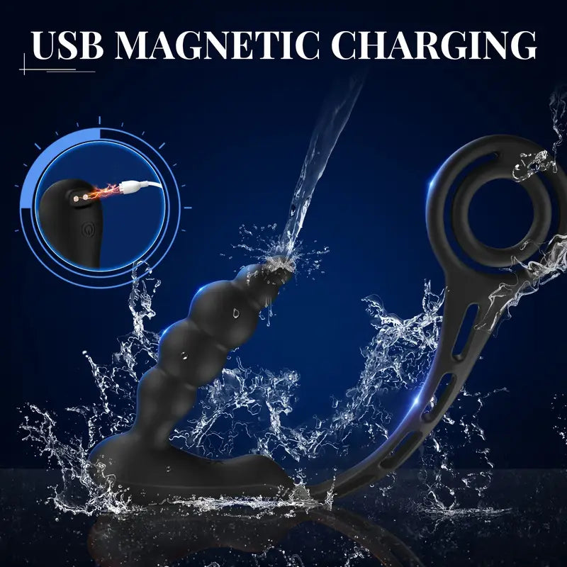Silicone Anus Plug USB Rechargeable Dual Ring Prostate Massager For Gay