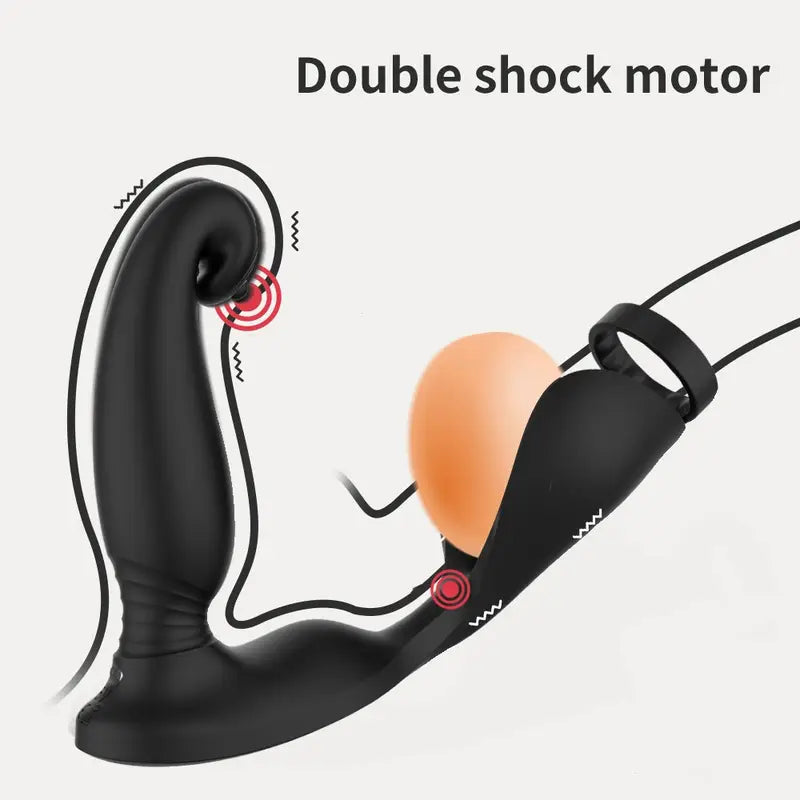 Male Massager Cock Ring Dual Motors Vibrator With 9 Vibrating Cock Ring