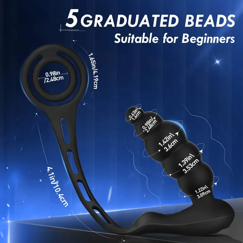 Dual Cock Ring 5 Graduated Anal Bead Vibrating Butt Plug For Men Couple