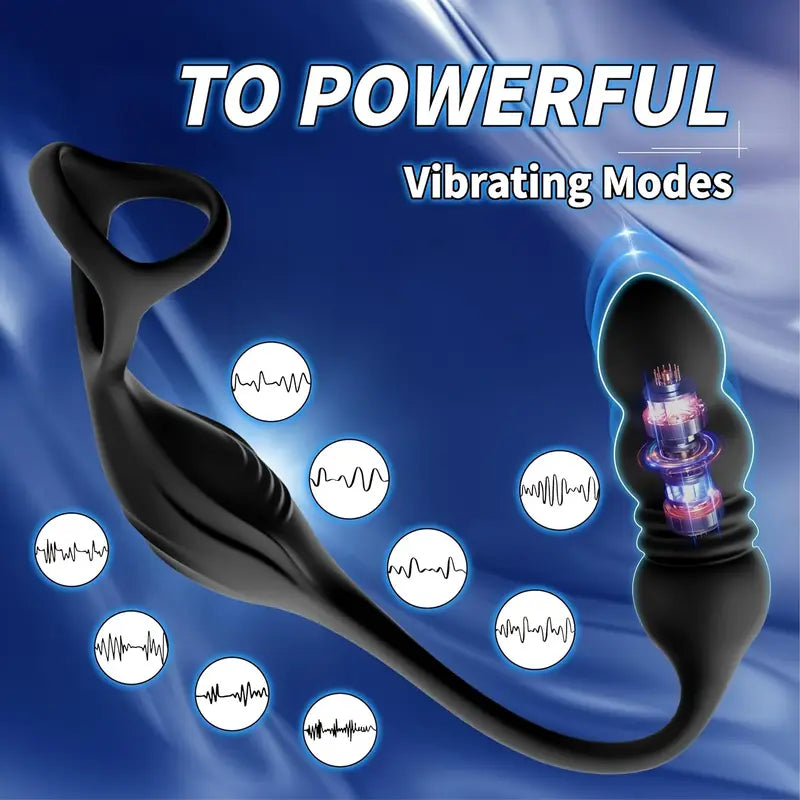 Thrusting Anal Vibrator Prostate Massager Vibrating Cock Ring Butt Plug