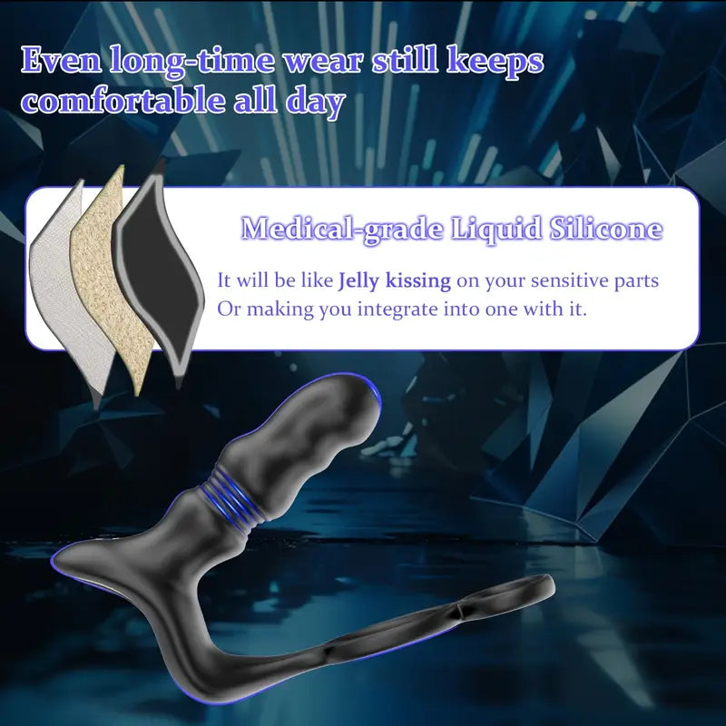 Thrusting Vibrating Anal Vibrator Prostate Massager With 2 Cock Ring