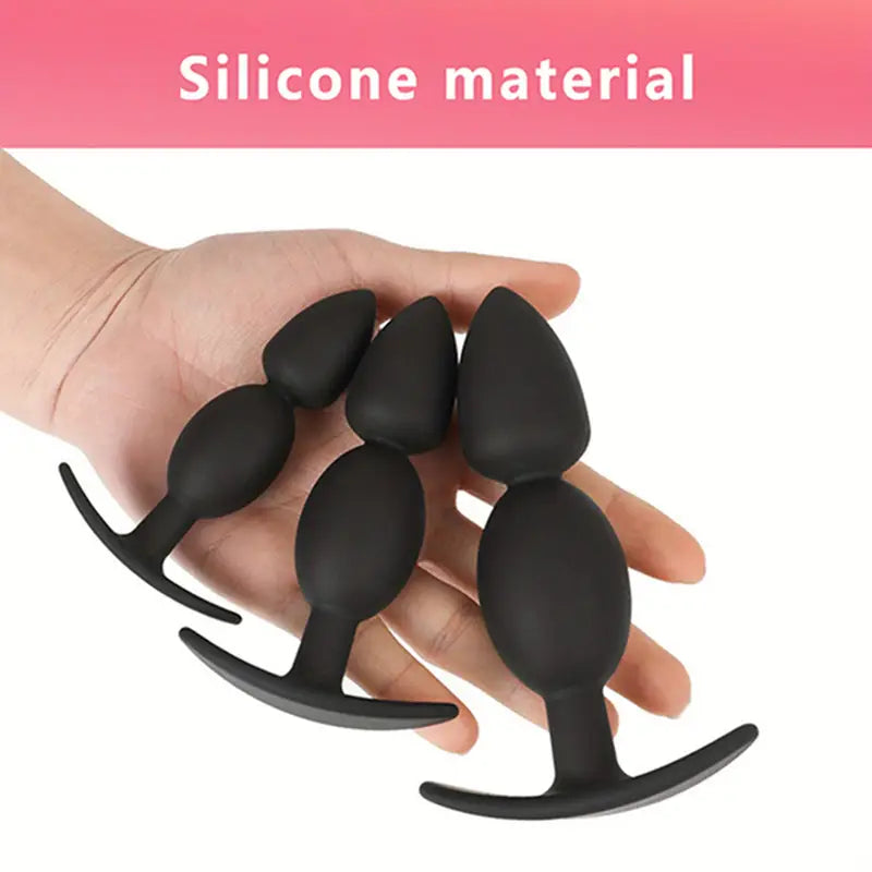 Unisex Anal Plug Set 3 Water Drop Anchor Shaped Silicone Flirting Adult Toy