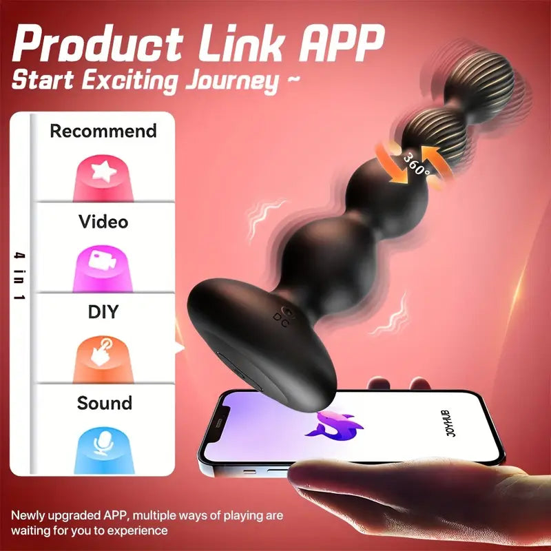 360° Rotating Vibrating Butt Plug 10 Modes Massager App Remote Control