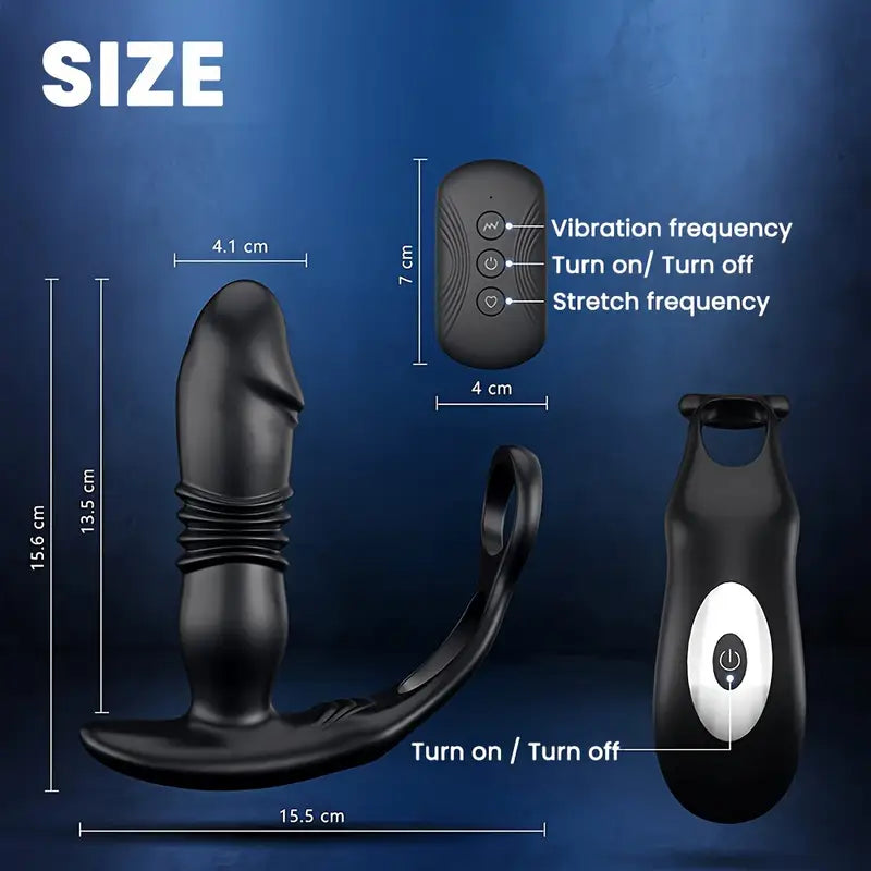 Telescopic Anal Vibrator Male Prostate Massager 2 Cock Ring Anal Butt Plug