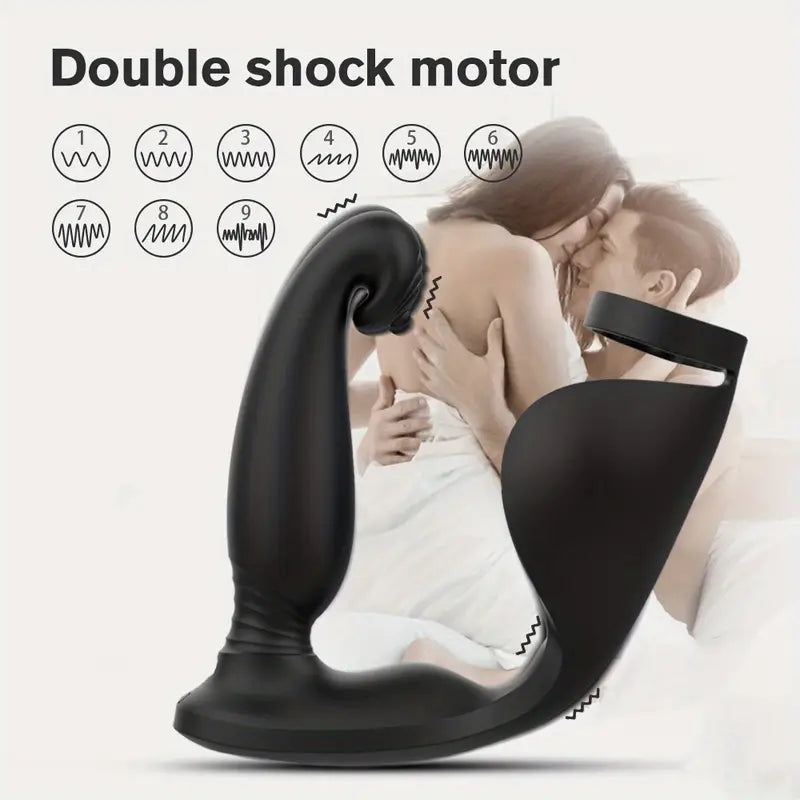 Male Massager Cock Ring Dual Motors Vibrator With 9 Vibrating Cock Ring