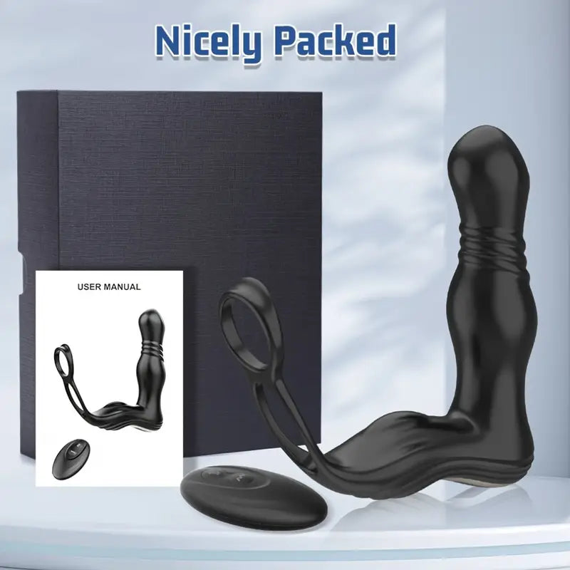 Telescopic Anal Vibrator Male Prostate Massager 2 Cock Ring Anal Butt Plug