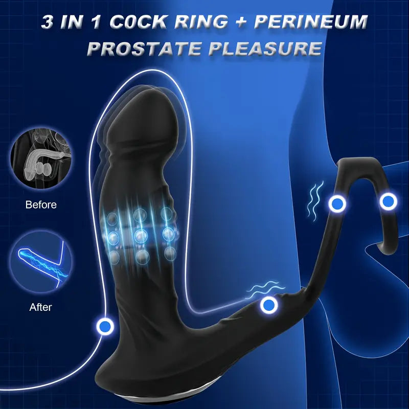 Prostate Massager Wiggling Swing Thrusting Vibrator With Dual Cock Rings