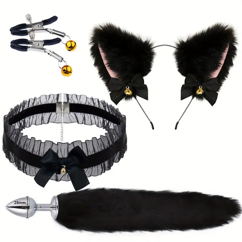 Cat Ears Headband Cute Fox Tail Plug Tail With Small Butt Plug Nipple Clamp