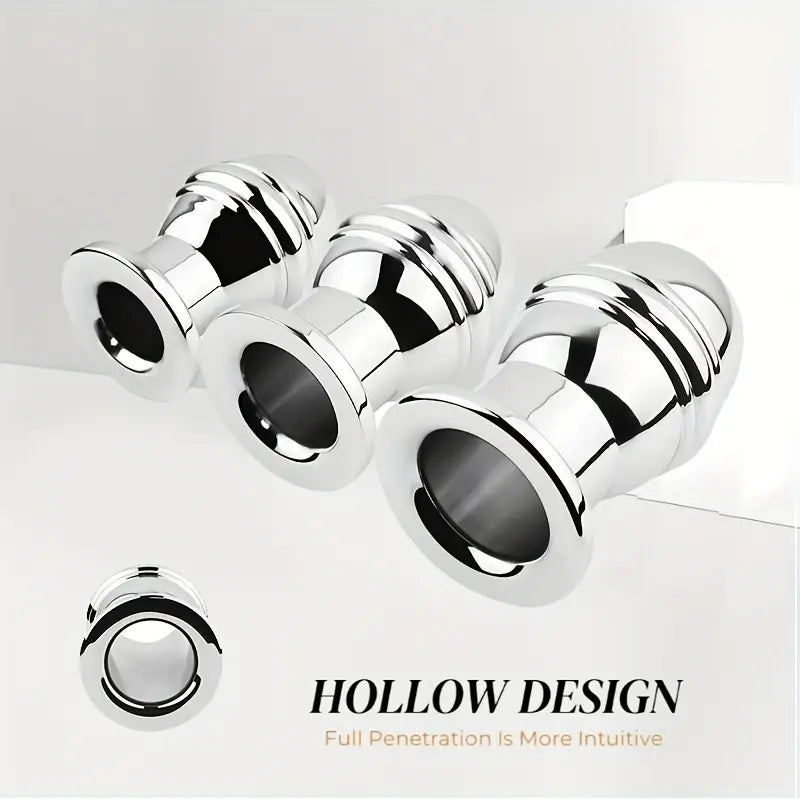 SM Stainless Steel Chastity Penis Ring Hollow Enema Anal Plug