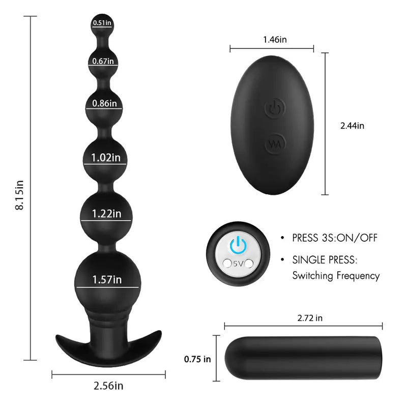 Vibrating Anal Beads Butt Plug Graduated Design Silicone Anal Vibrator