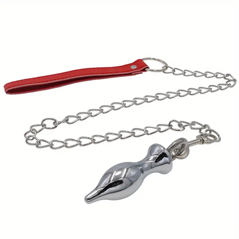 Unisex Metal Butt Plug With Traction Rope Adult Toy For Bedroom Orgasm
