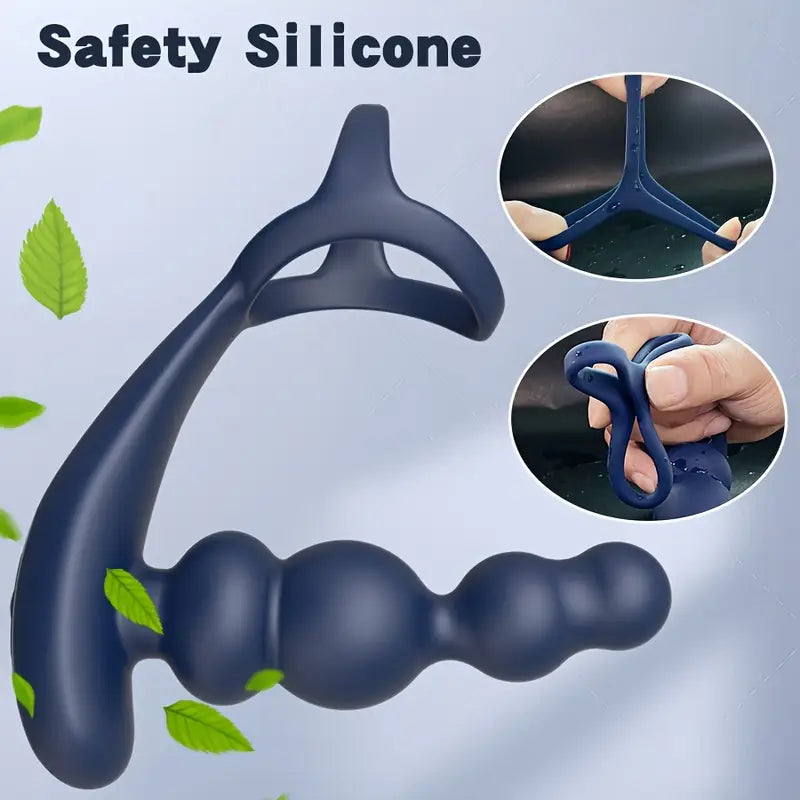 Double Motor Male Prostate Massager Vibrator 360° Rotate Ring Butt Plug