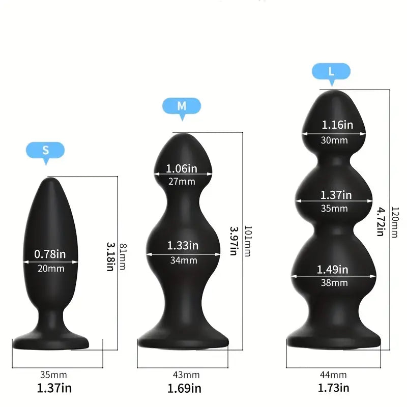 Silicone Anal Plug With Diamond Base Beginner Expert 3 Sizes Bead Ass Plug