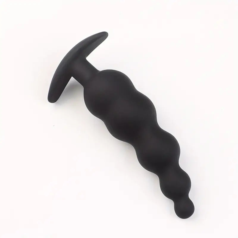 Ergonomic Black Silicone Anal Beads Secure Anchor Base Adult Toy
