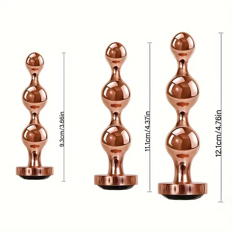 Rose Golden Metal Anal Plug 3-Tier Butt Plug With Gemstone Base