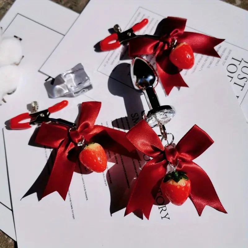 Strawberry Series Female Butt Anal Plug With Bell Anal Sex Toy