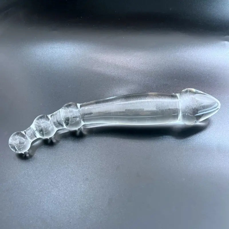 9.05in Crystal Clear Glass Double-Ended Curved Dildo Anal Plug For Lesbian