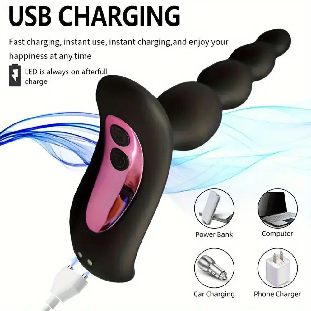 Vaginal G-spot Deep Stimulation Vibrating Beads Butt Plug Sex Stimulator