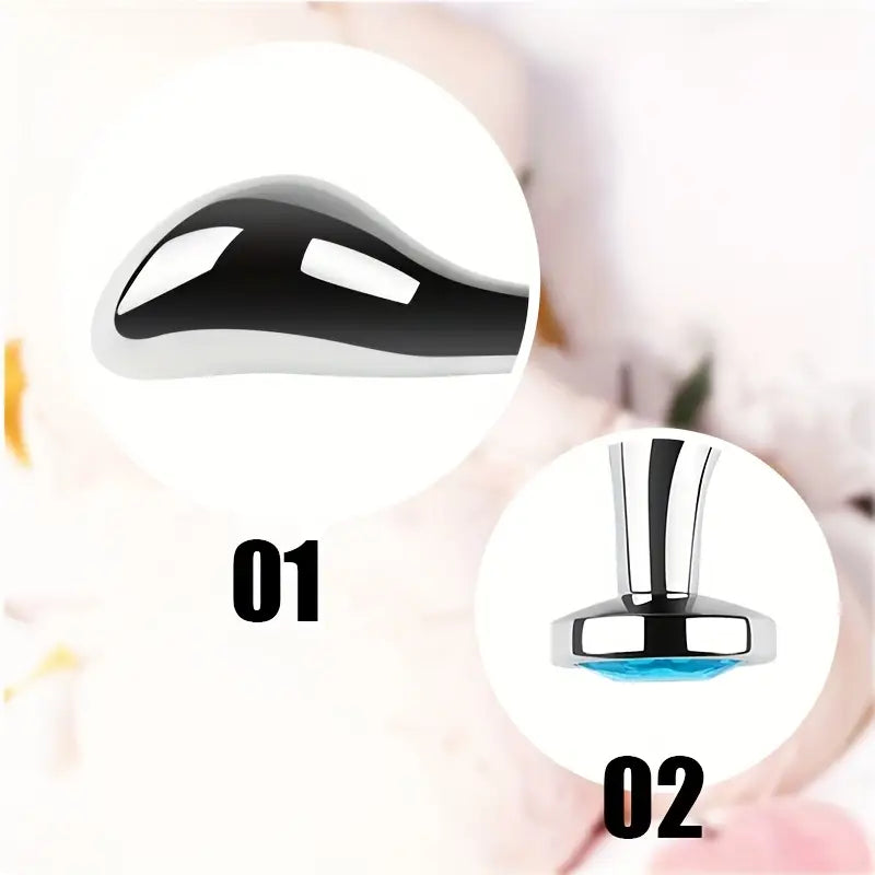 Gemstone Base Stainless Steel Anal Plug Toy With Golden-Plated Flared Base