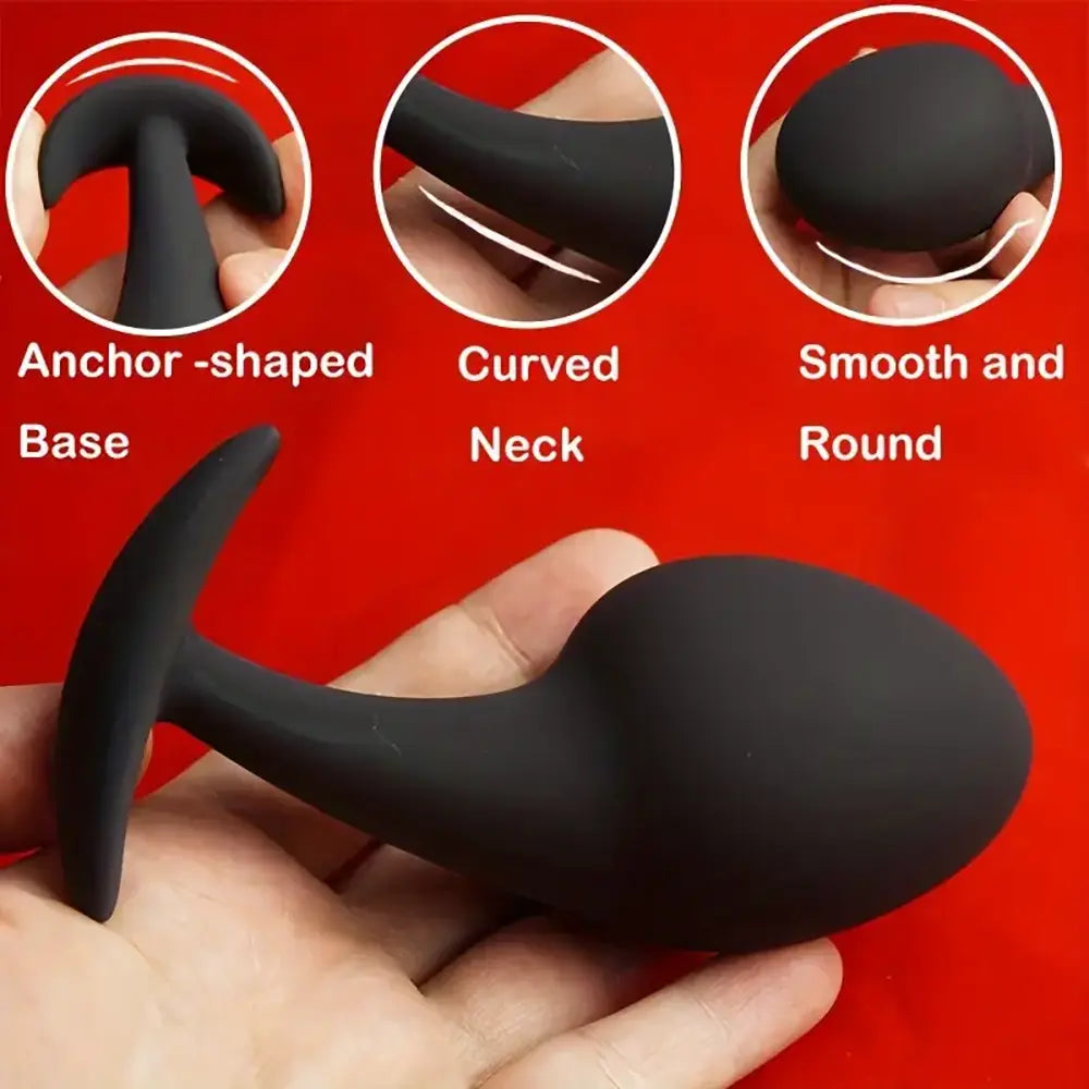 Silicone Anal Dilator Black Butt Plug Tadpole Shaped Anchor Sex Toy
