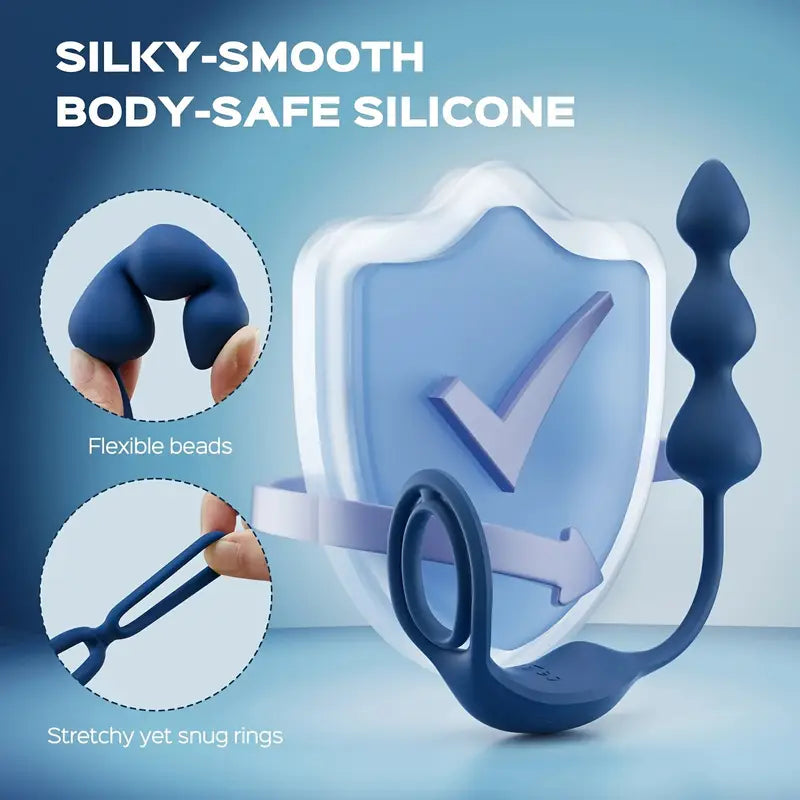 Anal Plug Vibrator With Cock Ring Male Prostate Massage Anal Beads