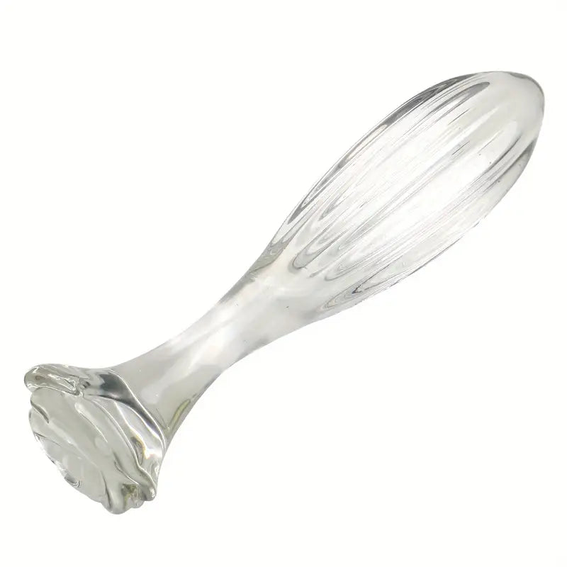Ergonomic Handle Clear Glass Anal Plug G-Spot Massager With Ribbed Texture