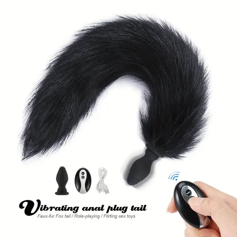 Unisex Controllable Vibrating Anal Plug Tail Detachable Role Playing Sex Toy