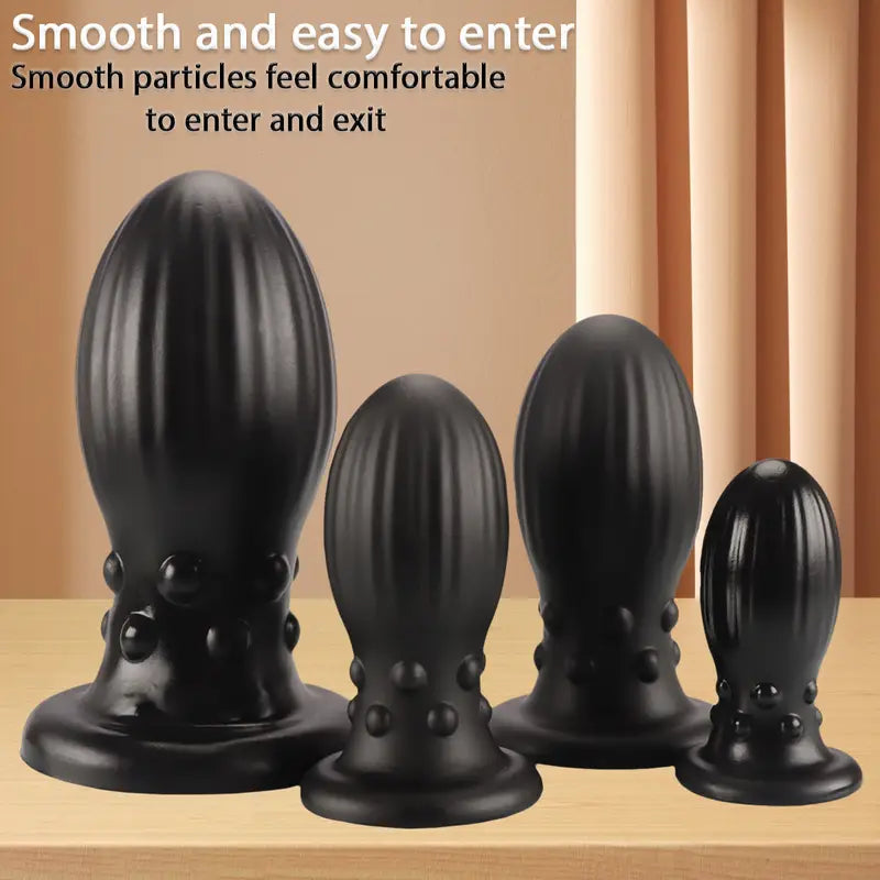 Black Anal Plug With Grains Dragon Egg Base With Suction Cup Anal Plug