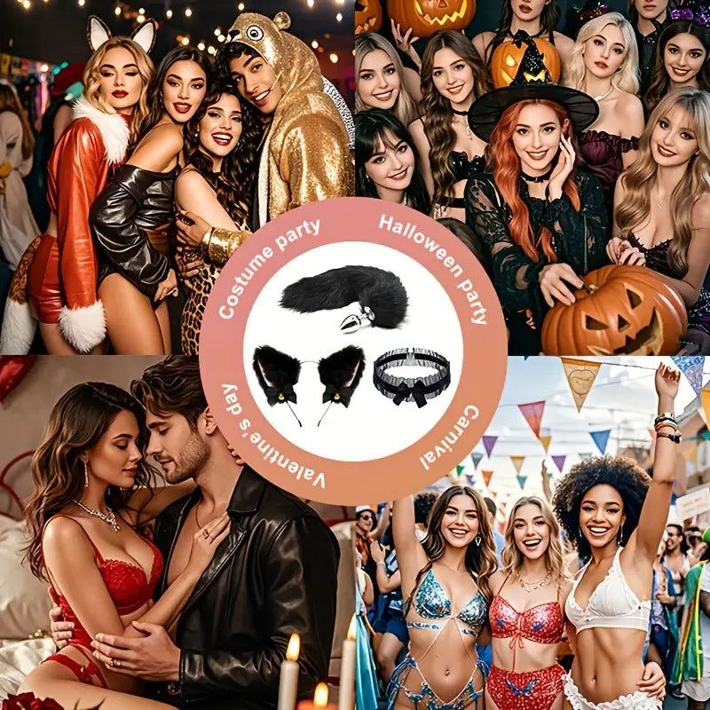 5/3/2pcs Fox Tail Butt Plug With Ear Headband Metal Butt Plug Role Play