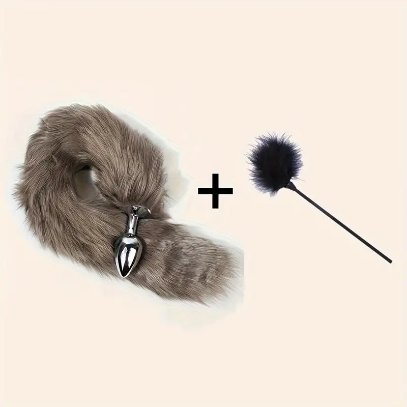 Anal Plug Tail Plus Feather Gradient Color Metal Anal Plug Tail Erotic Supplies