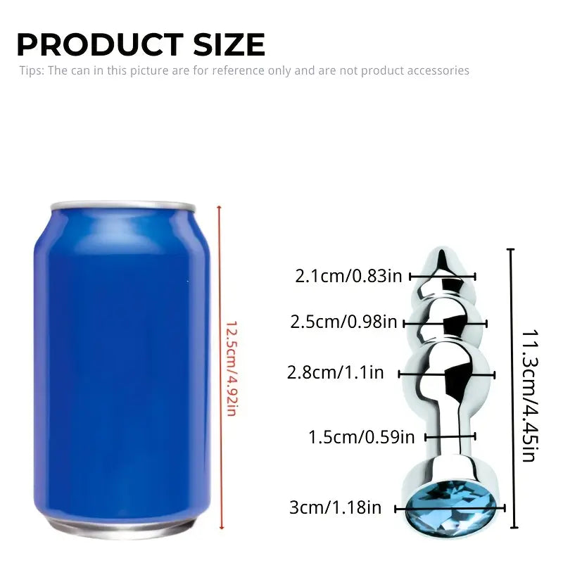Unisex Metal Butt Plug Anal Sex Toy Blue Gem Bases For Beginners
