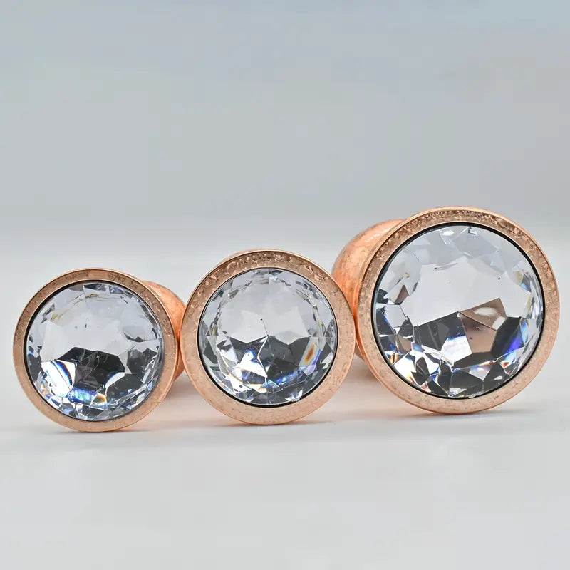 Golden Ice Flower Anal Plug Metal Butt Trainer With Jeweled Base