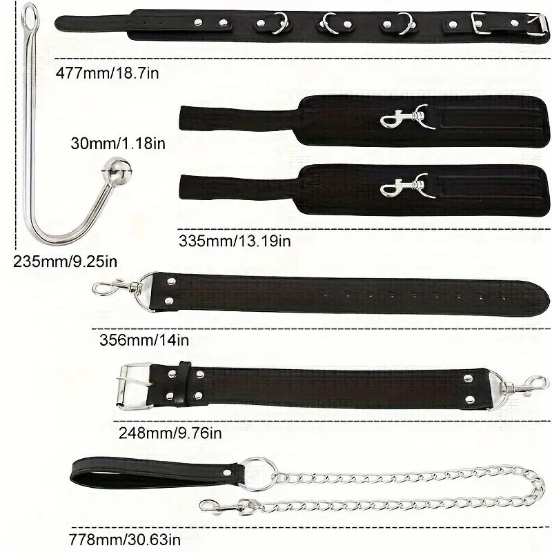 4th Generation Reverse Hand Sex Toy With Traction Chain Black Faux Leather