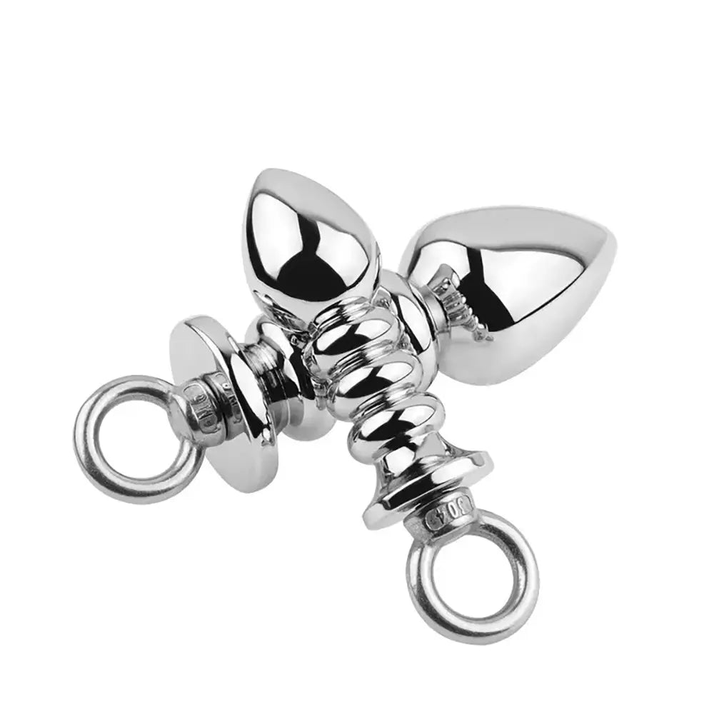 Metal Backyard Ring Threaded Anal Plug Silvery Pulling Plug