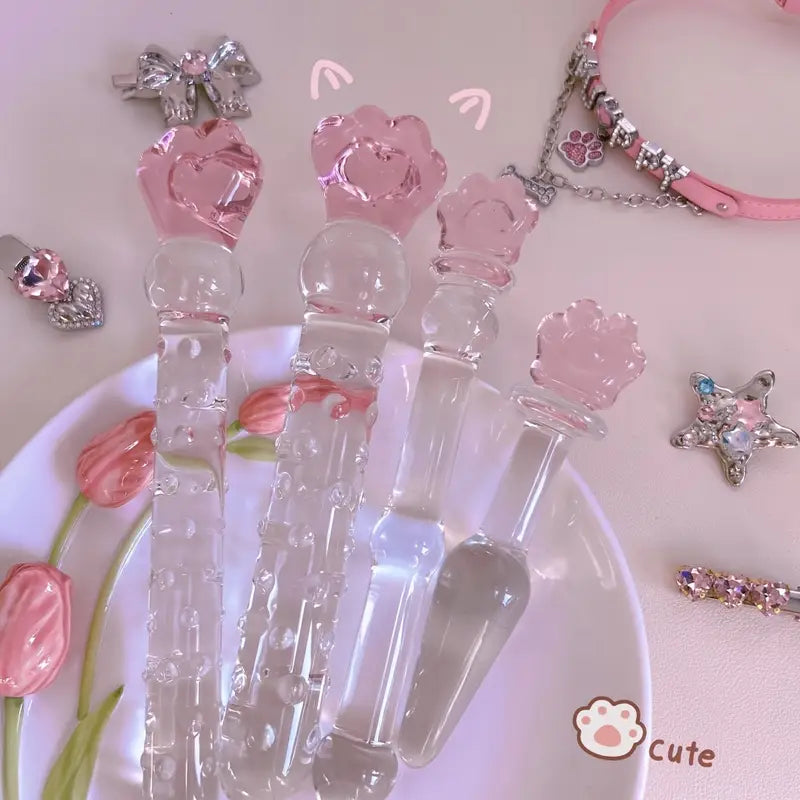 Heart-Shaped Glass Crystal Dildo Anal Plug With Beads Erotic Toy For Men