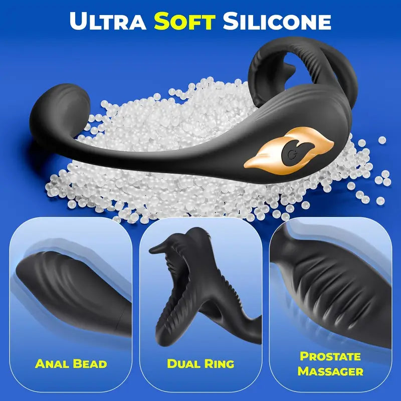 4 In 1 Prostate Massager With 7 Vibration Modes Penis Ring Butt Plug