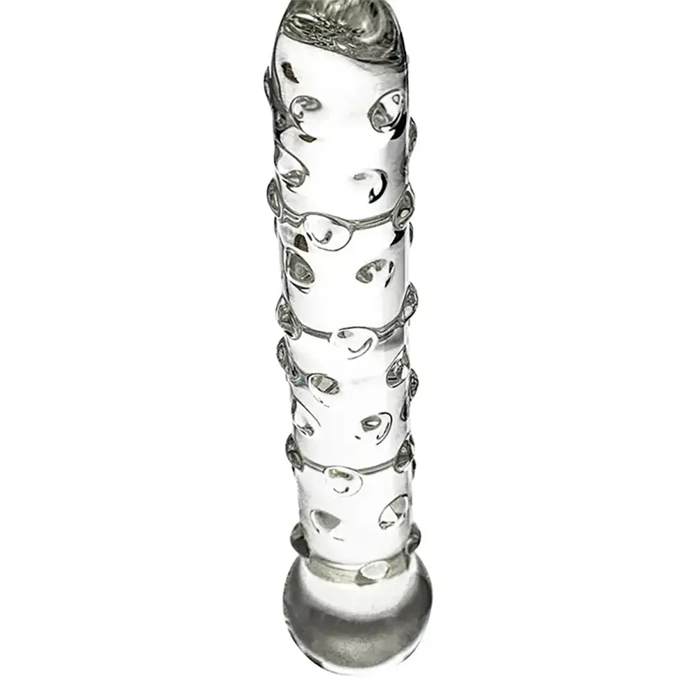 Elegant Glass Threaded Anal Plug With Heart-Shaped Beads Stimulator
