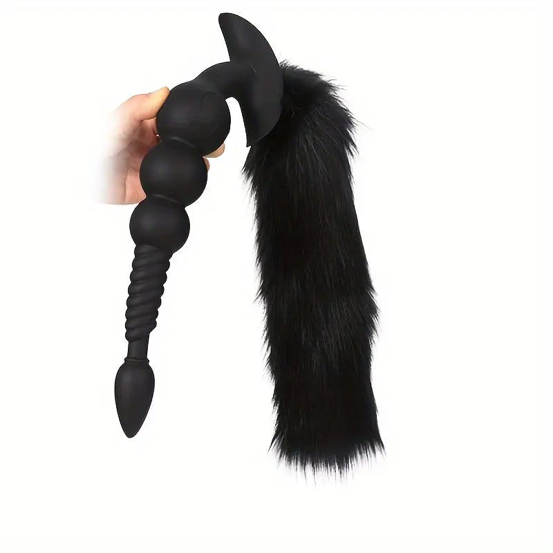 Pearl-attached Detachable Fox Tail Butt Plug Stimulator Role-playing Trainer
