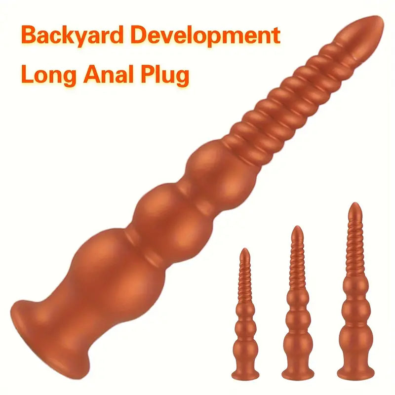 Golden Long Anal Plug With Suction Cup Anal Beads Female Sex Toy