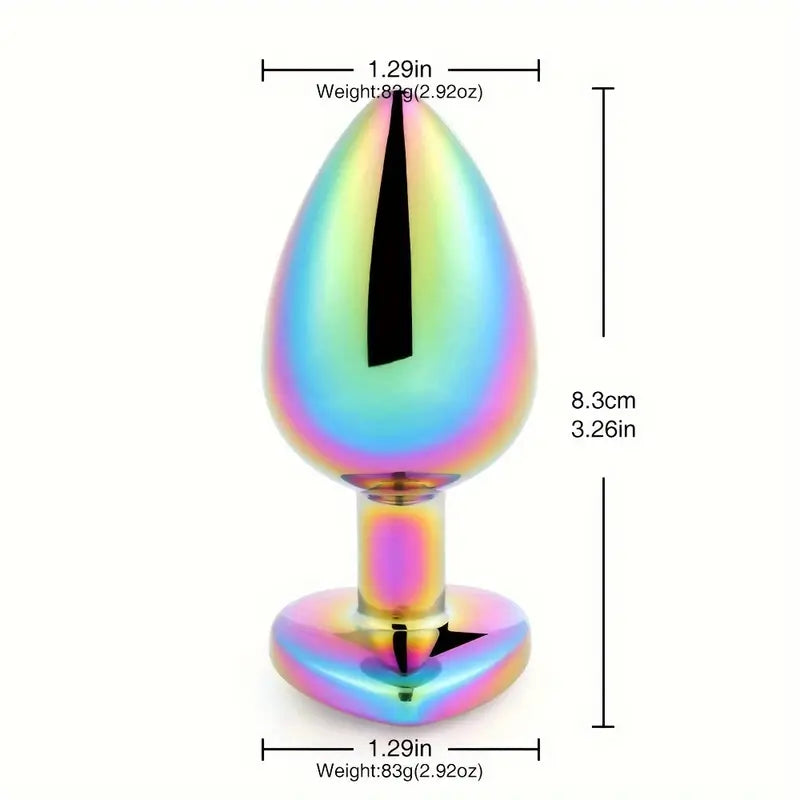 Colorful Medium-Sized Metal Butt Plug Heart-Shaped Rainbow Anal Trainer