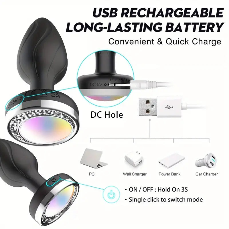 Vibrating Anal Plug With 10 Vibrating Light Modes Male Prostate Massager