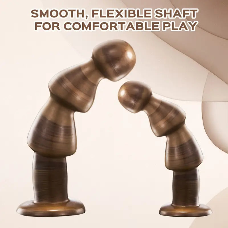 Large Wood-Textured Anal Dilator With Suction Cup Base Bead Design